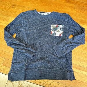 On the Byas Blue and Gray Crewneck Sweater with Ribbed Cuffs